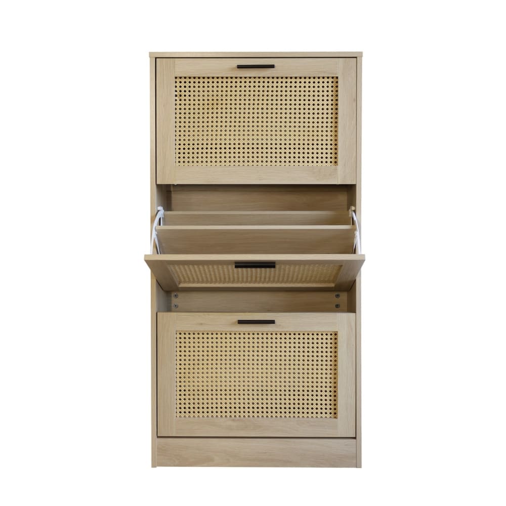 Meuble à chaussures 3 étagères cannage bois naturel 60 x 24 x 118 cm