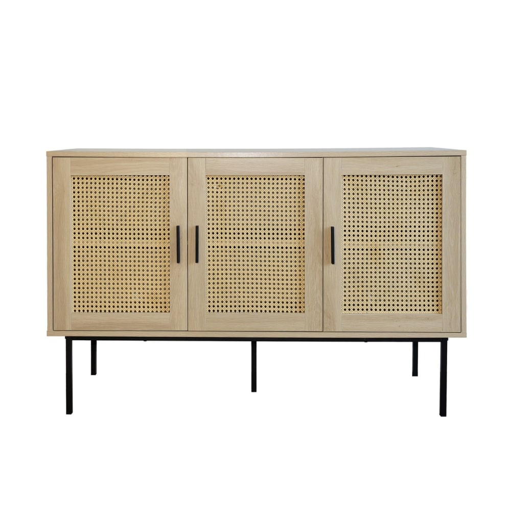 Buffet cannage avec 3 portes cannage bois naturel 120 x 40 x 76 cm