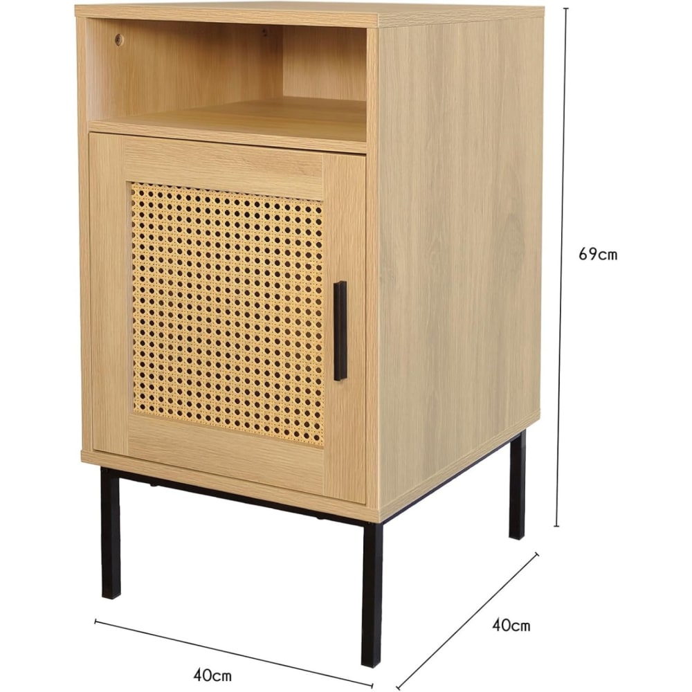Table de chevet avec porte cannage en bois naturel 40 x 40 x 69 cm