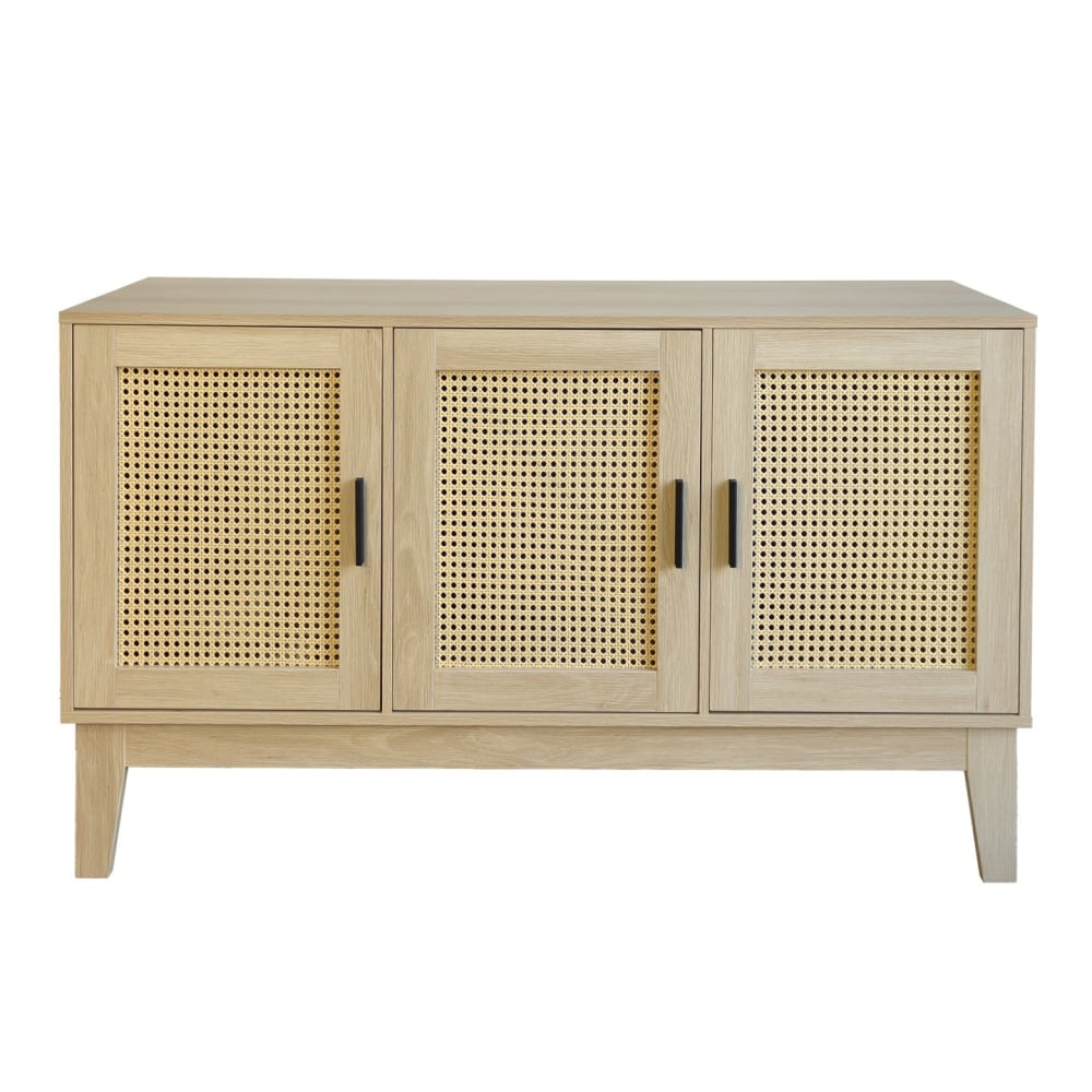 Buffet avec 3 portes cannage bois naturel 120 x 40 x 71 cm