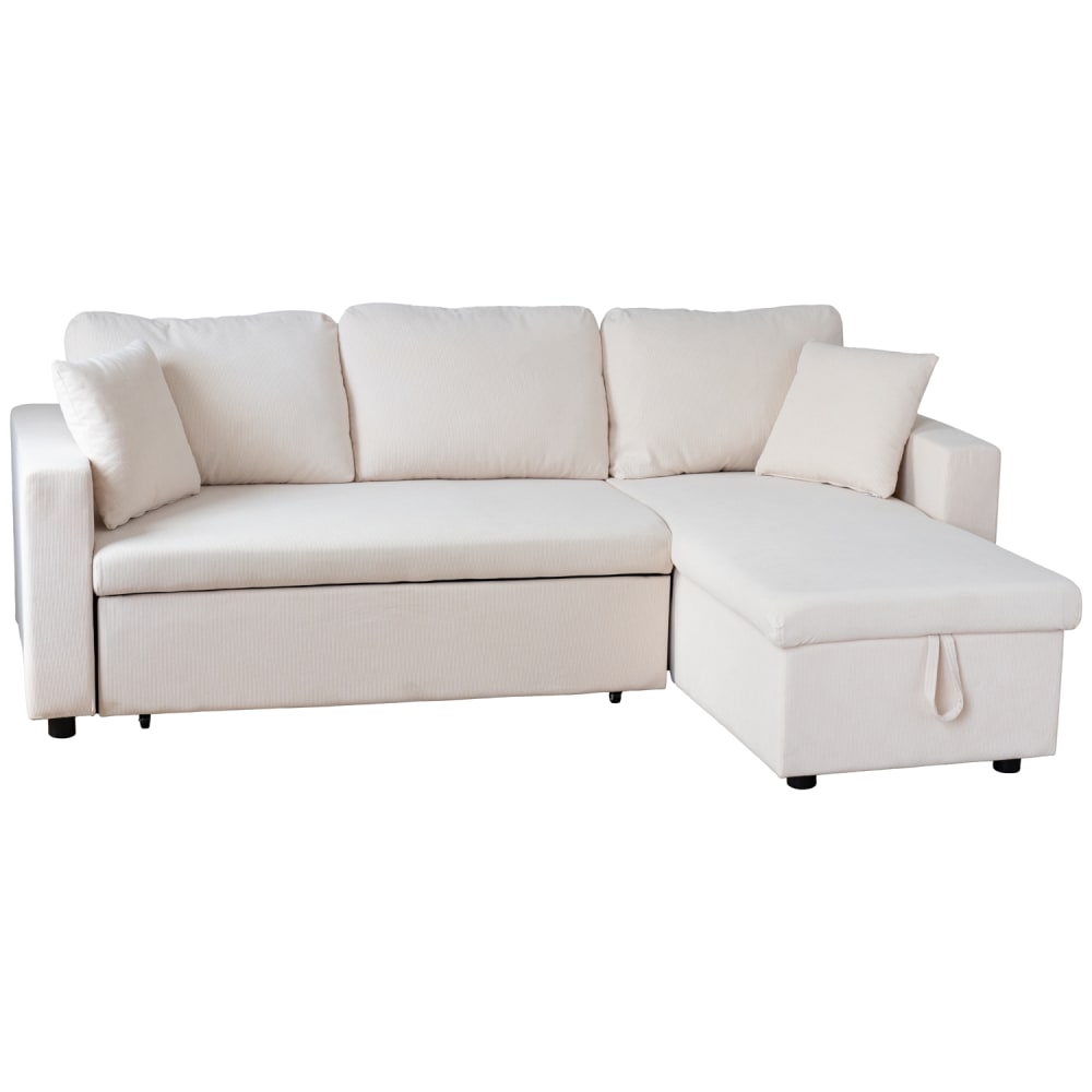 Canapé d'angle convertible 3 places en velours côtelé beige