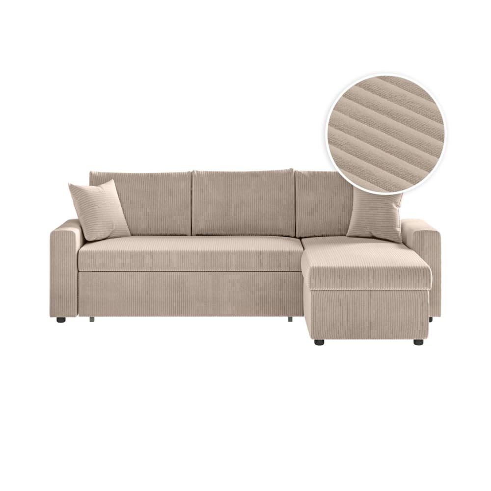 Canapé d'angle convertible coffre noir en velours côtelé - Taupe