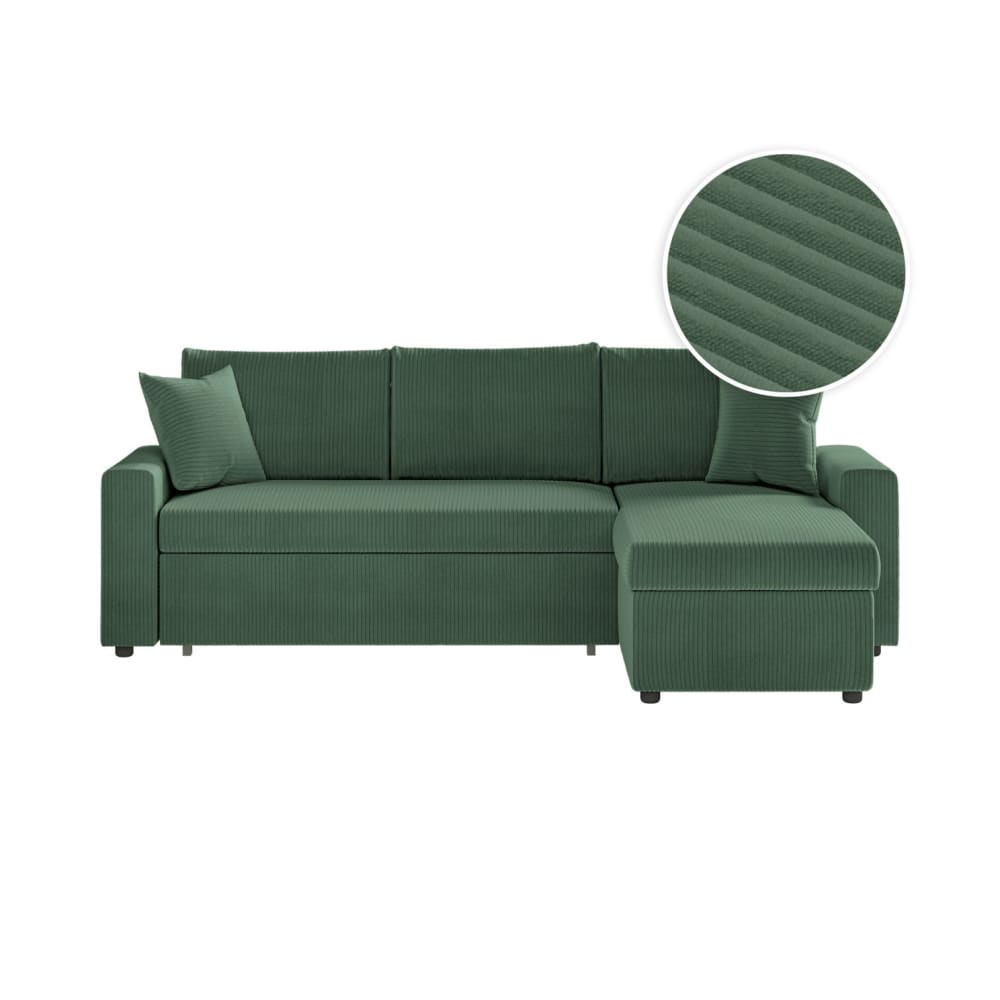 Canapé d'angle convertible coffre noir en velours côtelé - Vert Foncé