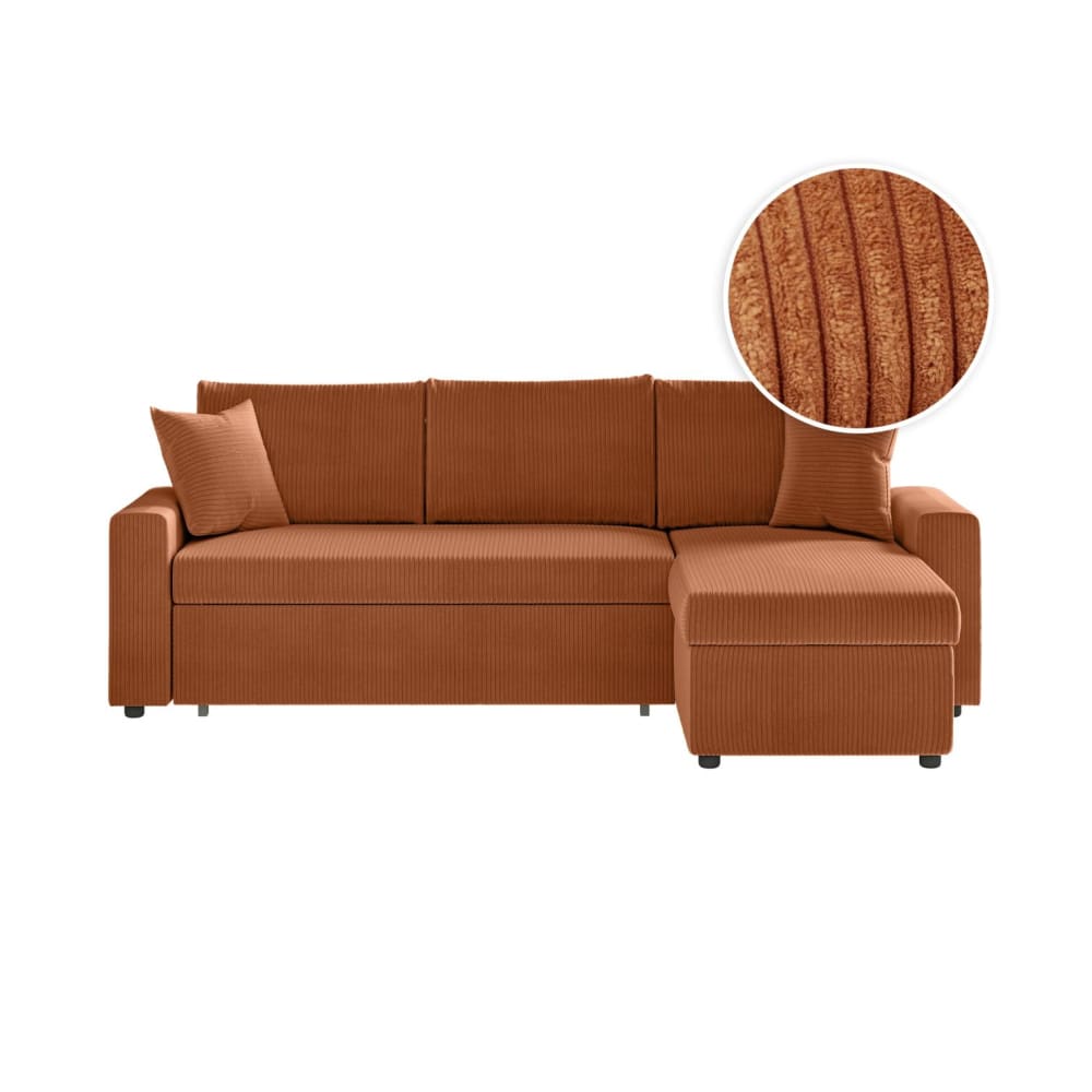 Canapé d'angle convertible coffre noir en velours côtelé - Terracotta