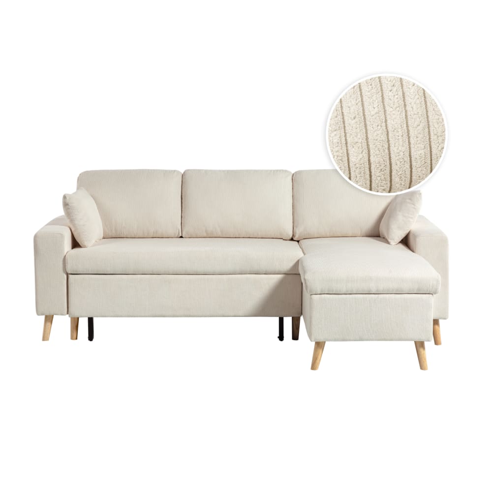 Canapé d'angle réversible convertible avec coffre en velours côtelé