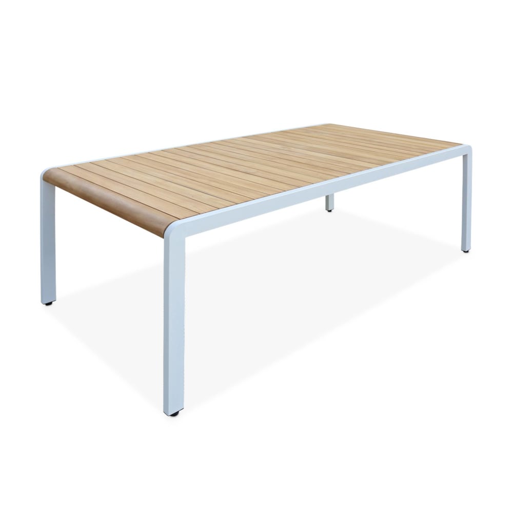 Table de jardin 8 places blanc cassé en bois de teck