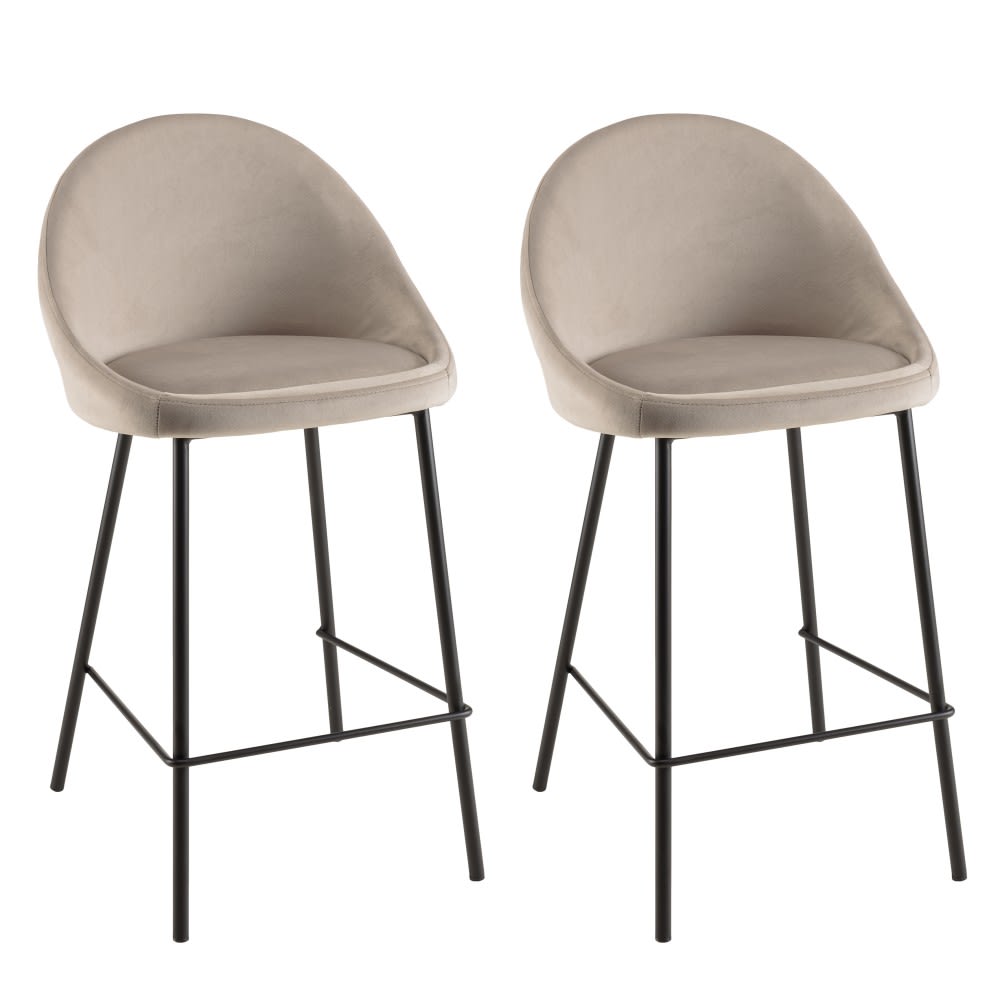 Lot de 2 tabourets d'ilot velours chamois hauteur d'assise 65cm