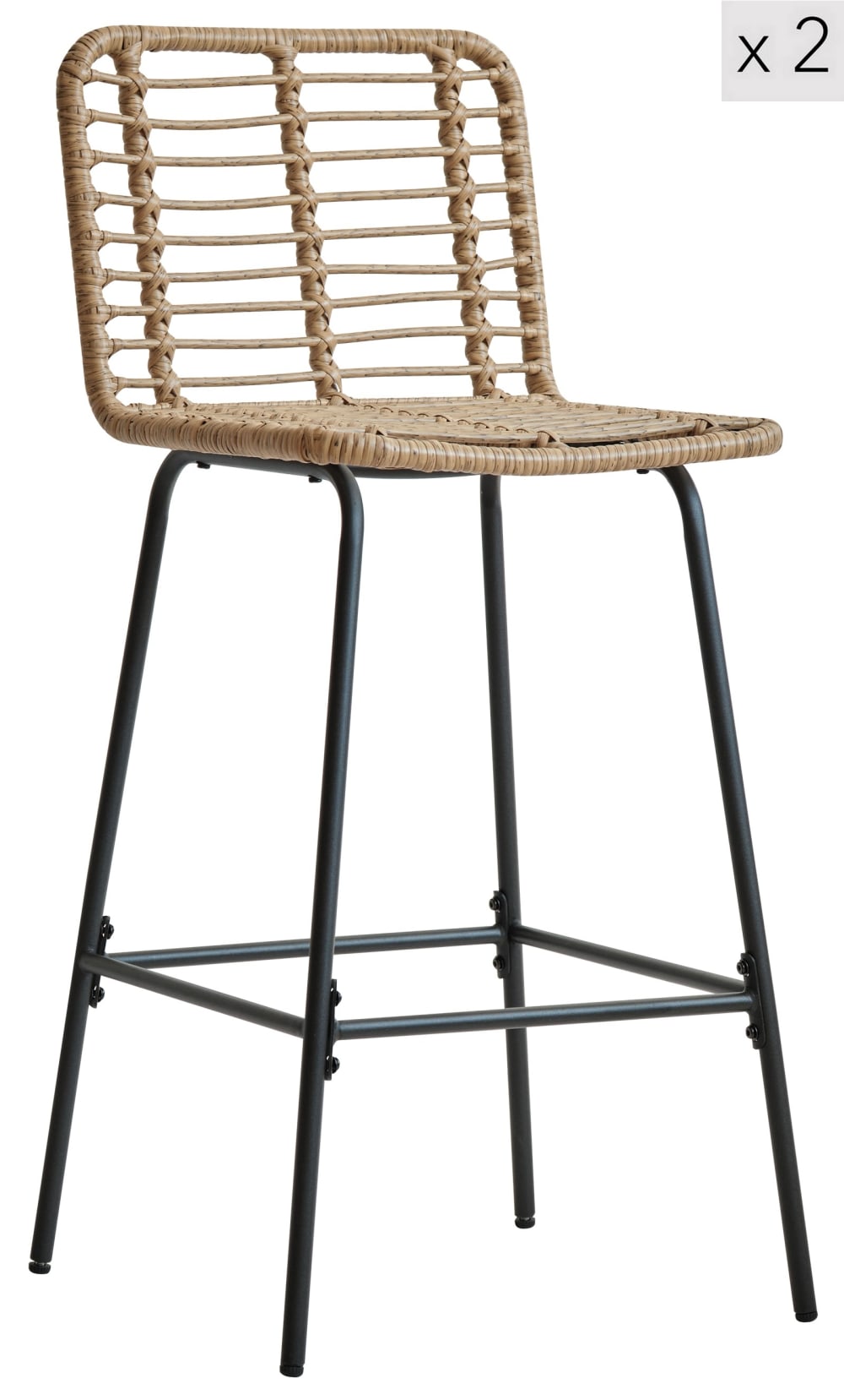 Barhocker (2er Set) aus Metall und Rattan Braun - Maisons Du