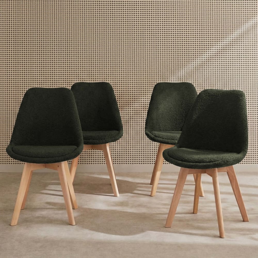 Chaise bouclette kaki (lot de 4)
