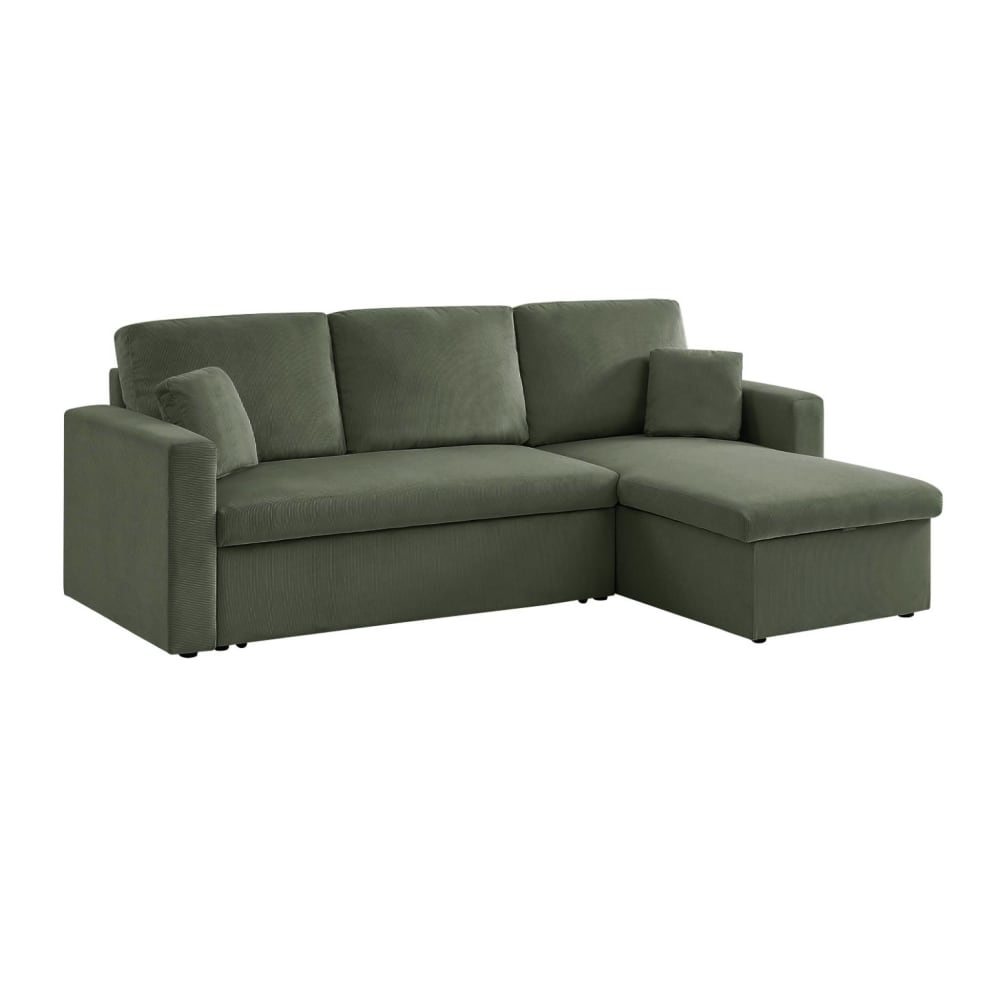 Ecksofa mit khaki Cordbezug und Schlaffunktion - Maisons Du Monde
