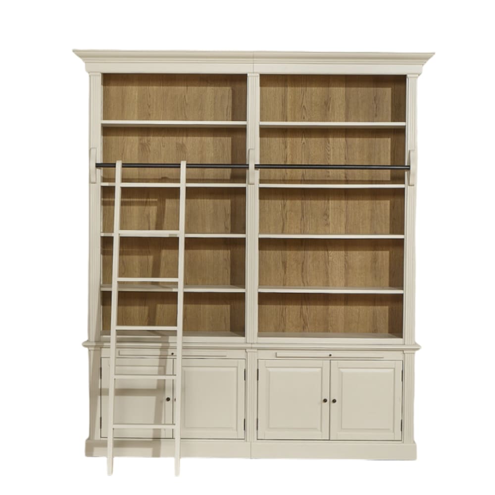 Bibliothèque style shabby chic en pin, 4 portes ivoire