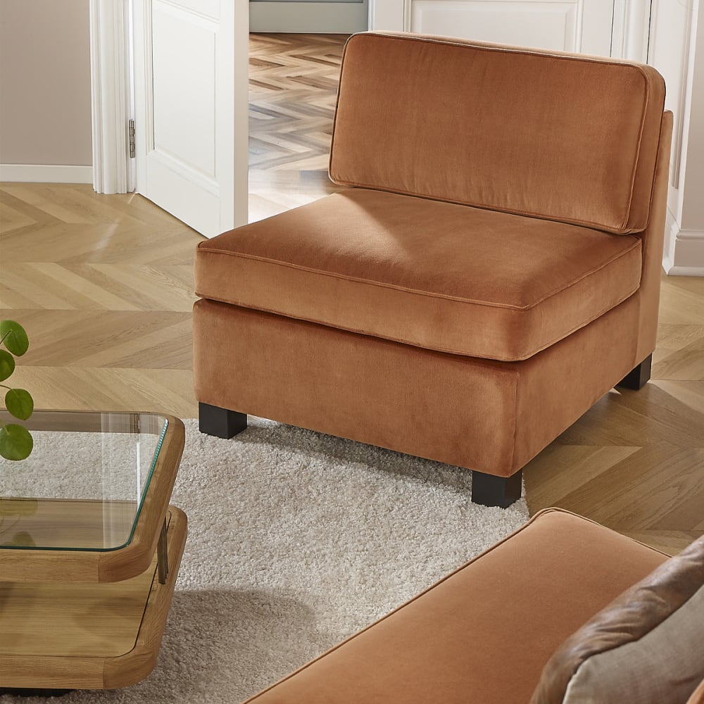 Banquette en velours style contemporain, 1 place caramel