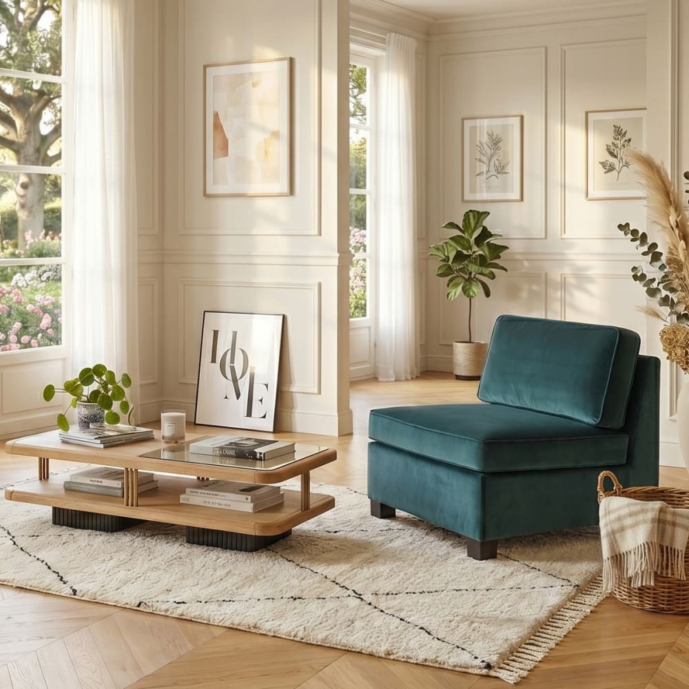 Banquette en velours style contemporain, 1 place caramel