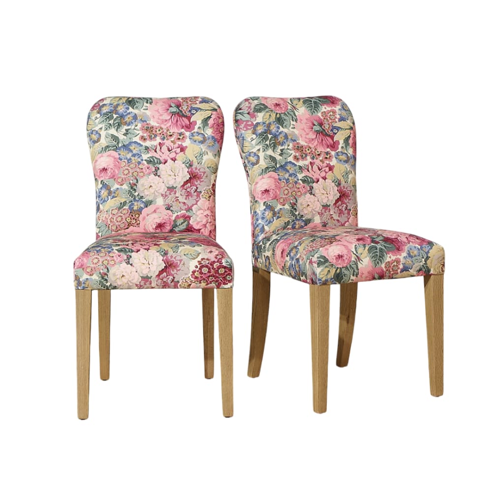 Chaises style romantique en lin coton et bois massif, lot rose