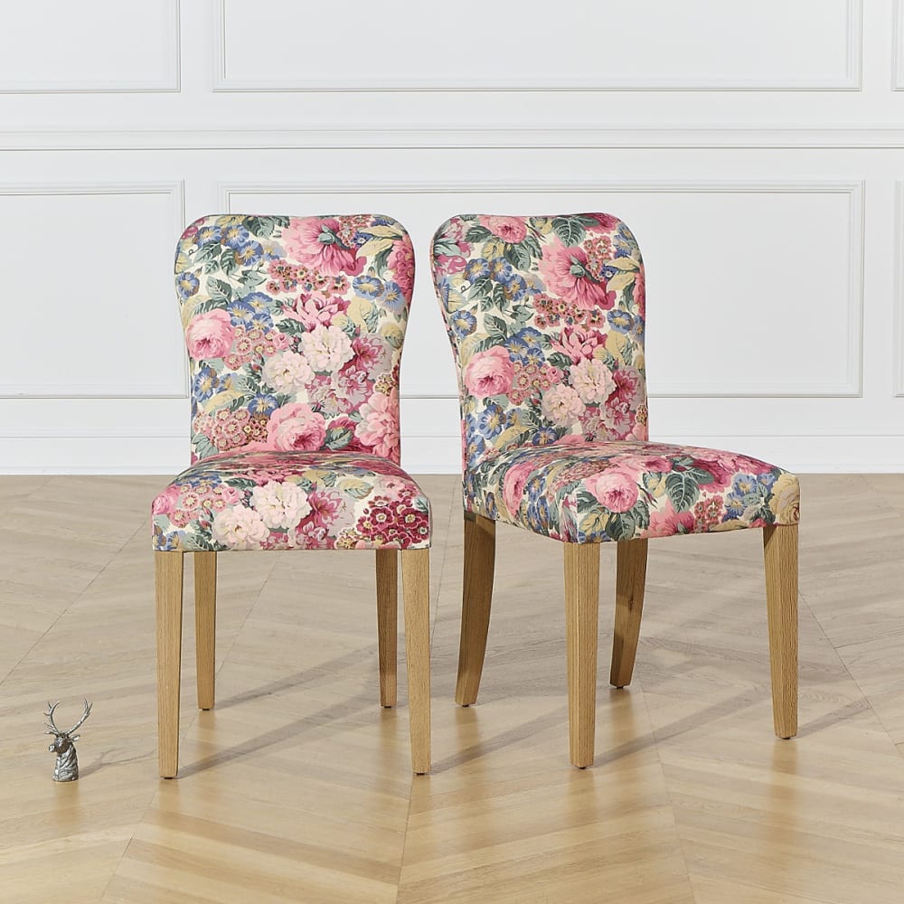 Chaises style romantique en lin coton et bois massif, lot rose