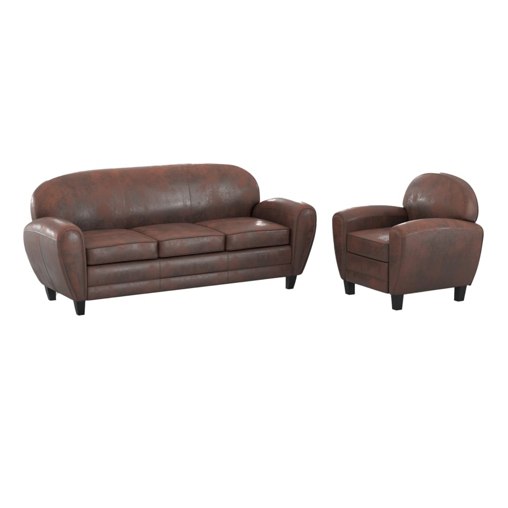 Ensemble canapé et fauteuil marron vieilli 4 places