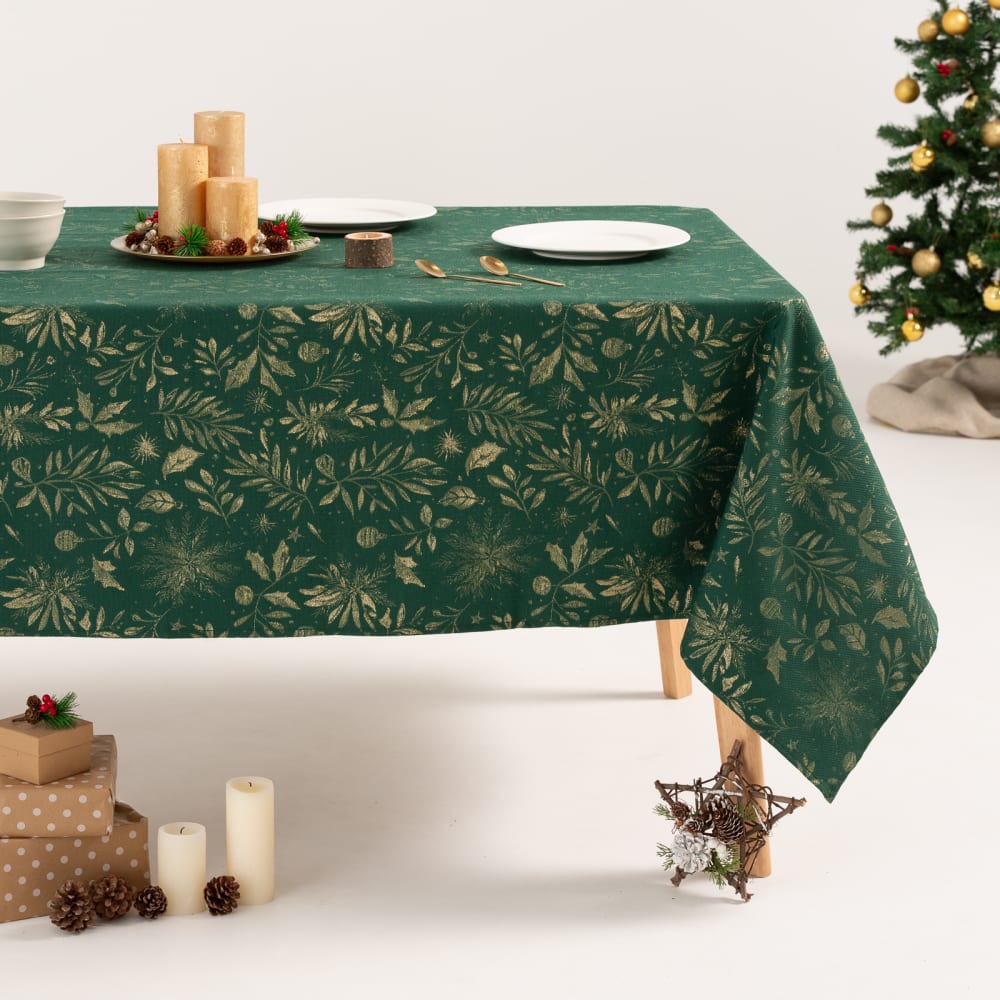 Mantel navidad algodón jacquard verde 140x300 cm
