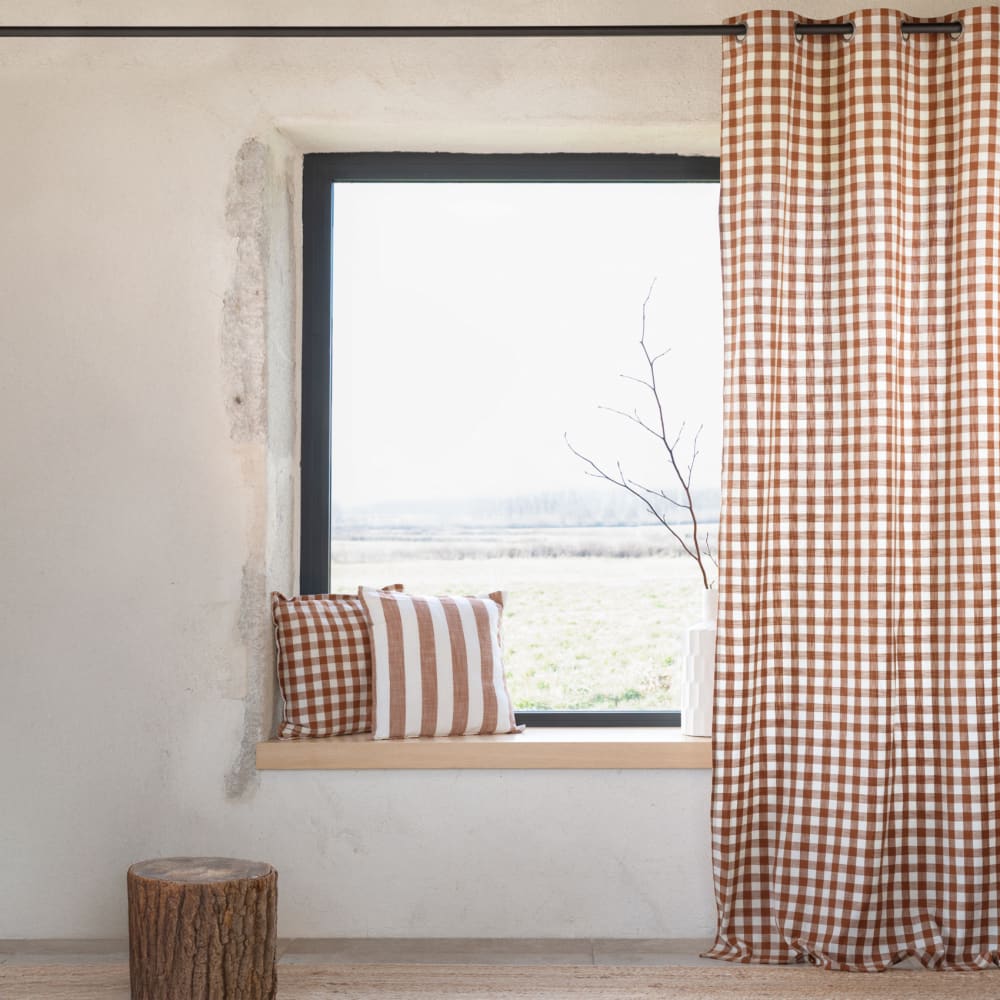 Rideau 100% coton vichy lourmarin terracotta 140x260 cm