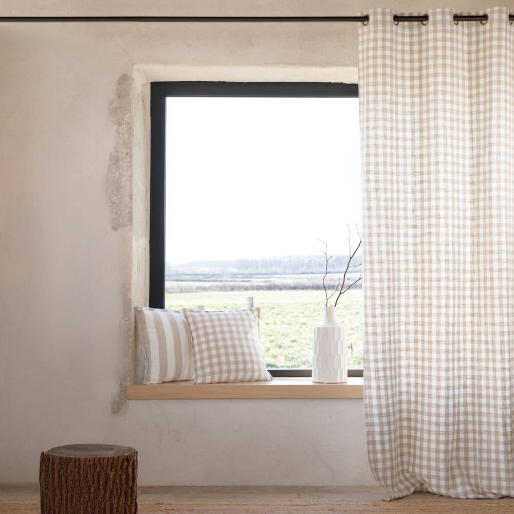 Rideau 100% coton vichy lourmarin beige 140x260 cm