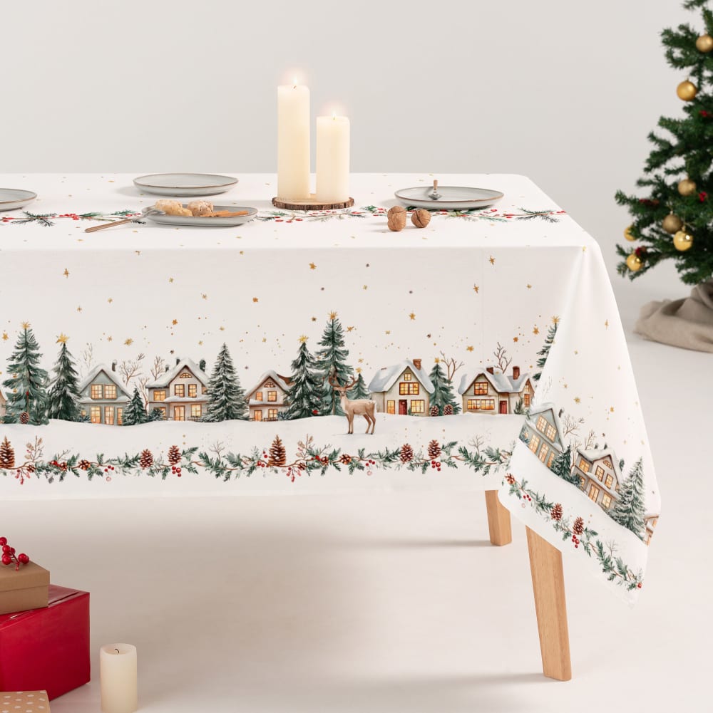 Mantel navidad antimanchas algodón suave 160x350 cm