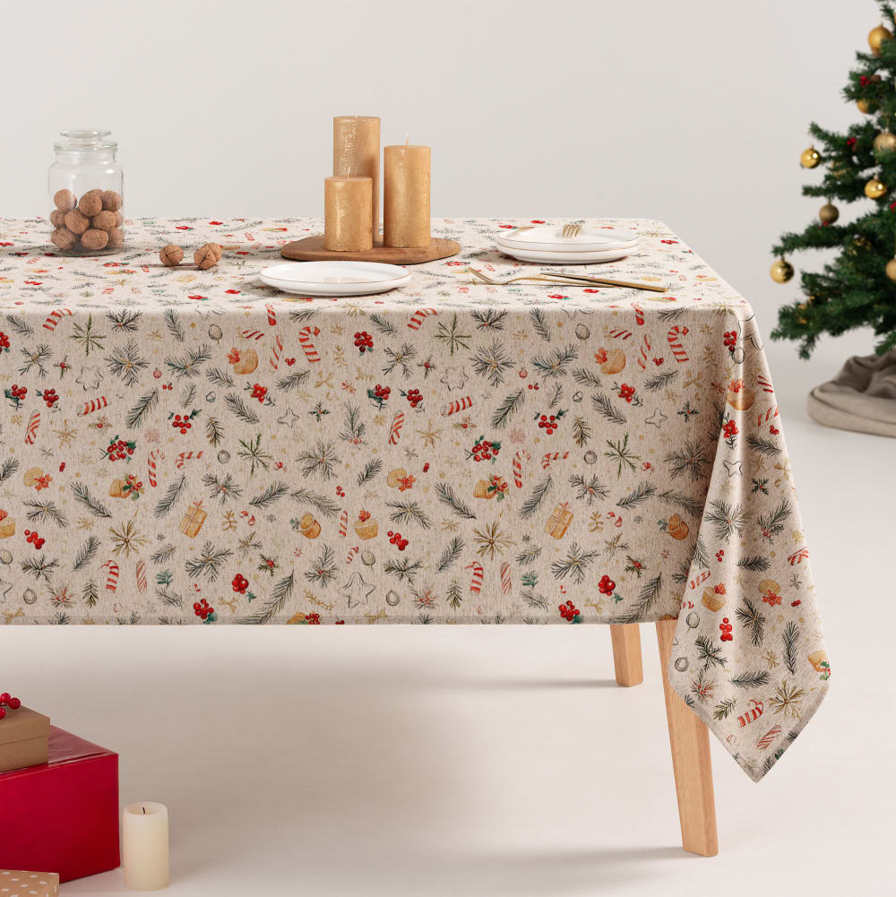 Mantel navidad jacquard lino suave 140x200 cm