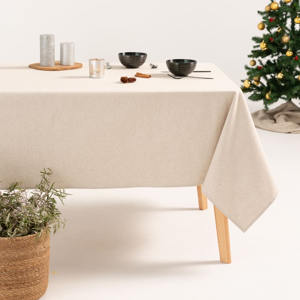 Nappe de Noël jacquard en lin doux argent 140x100 cm