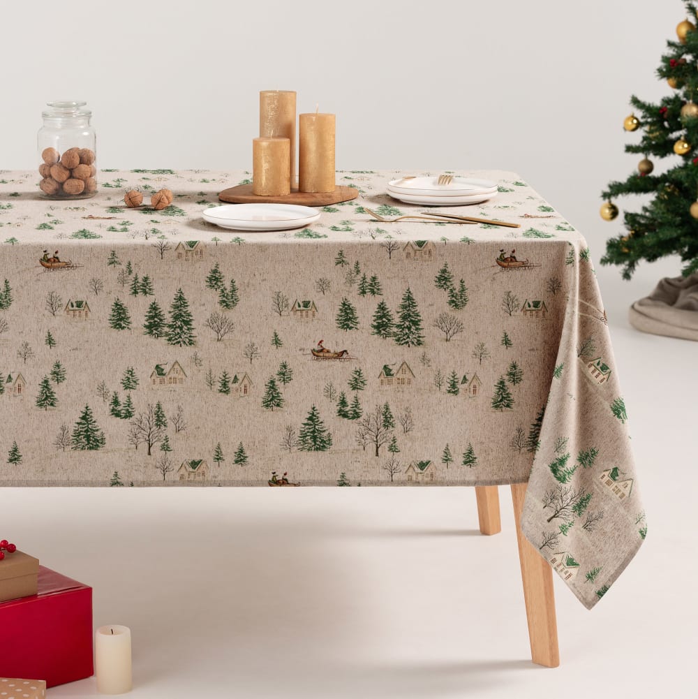 Mantel navidad jacquard lino suave 140x300 cm