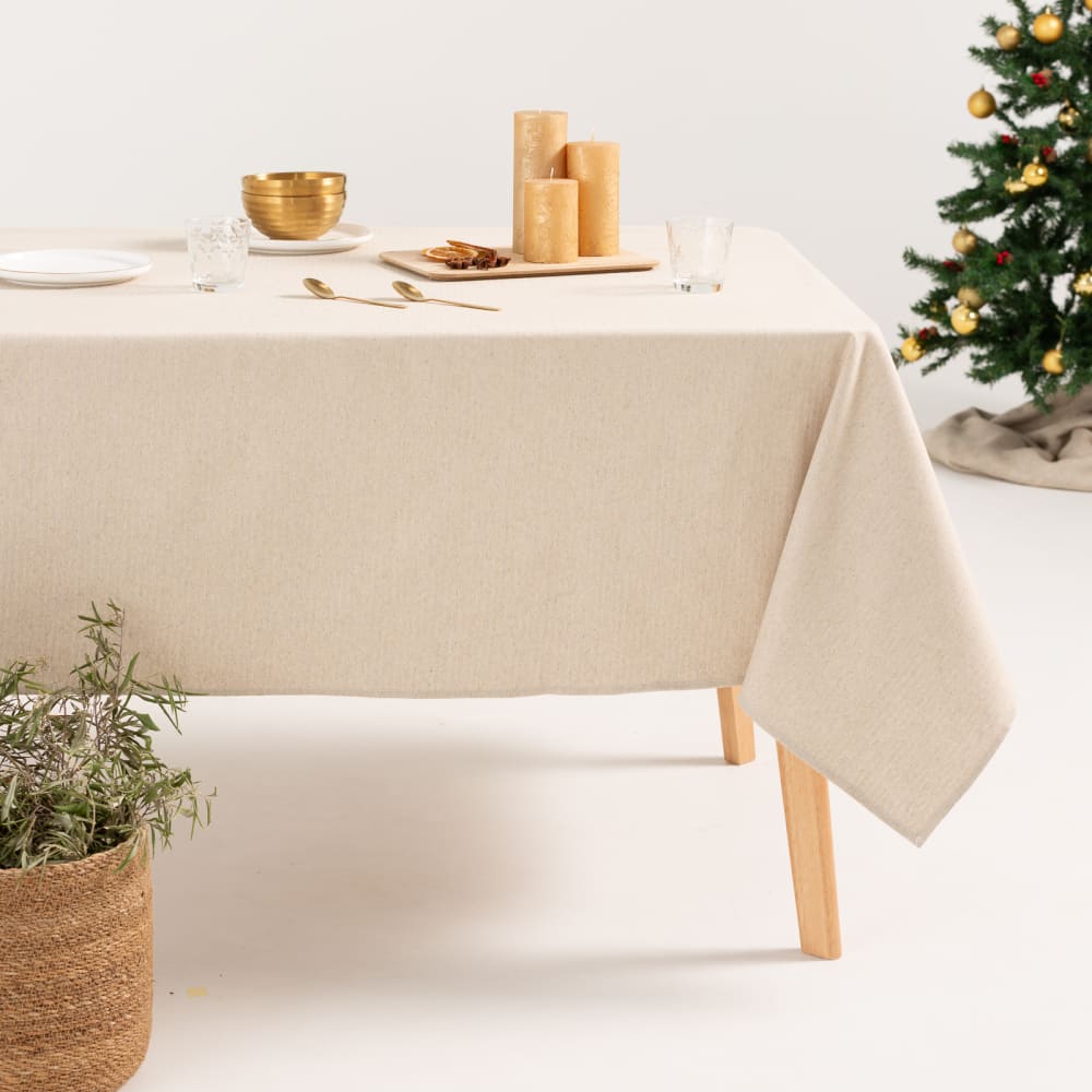 Nappe de Noël jacquard en lin doux or 140x140 cm