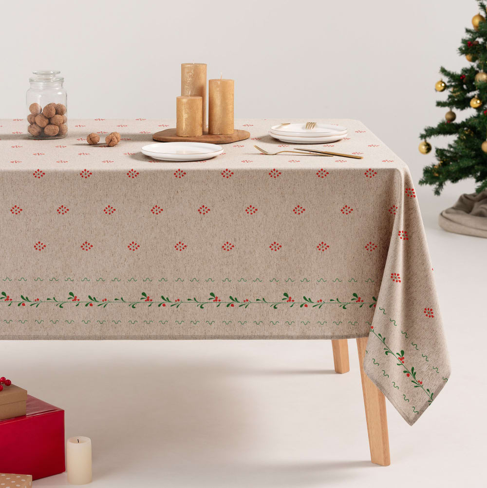 Nappe de Noël jacquard en lin doux 140x100 cm