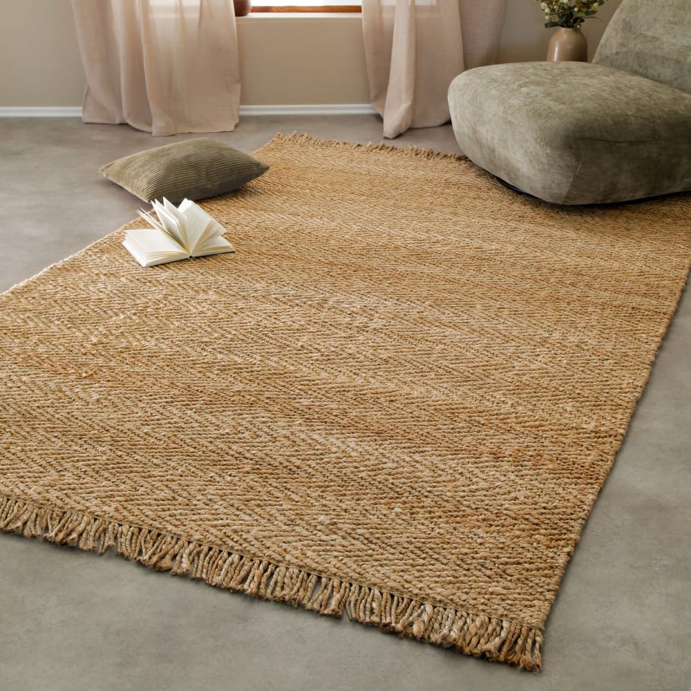 Tapis en jute naturelle fait main motif chevron à franges 80x150 — vue 3