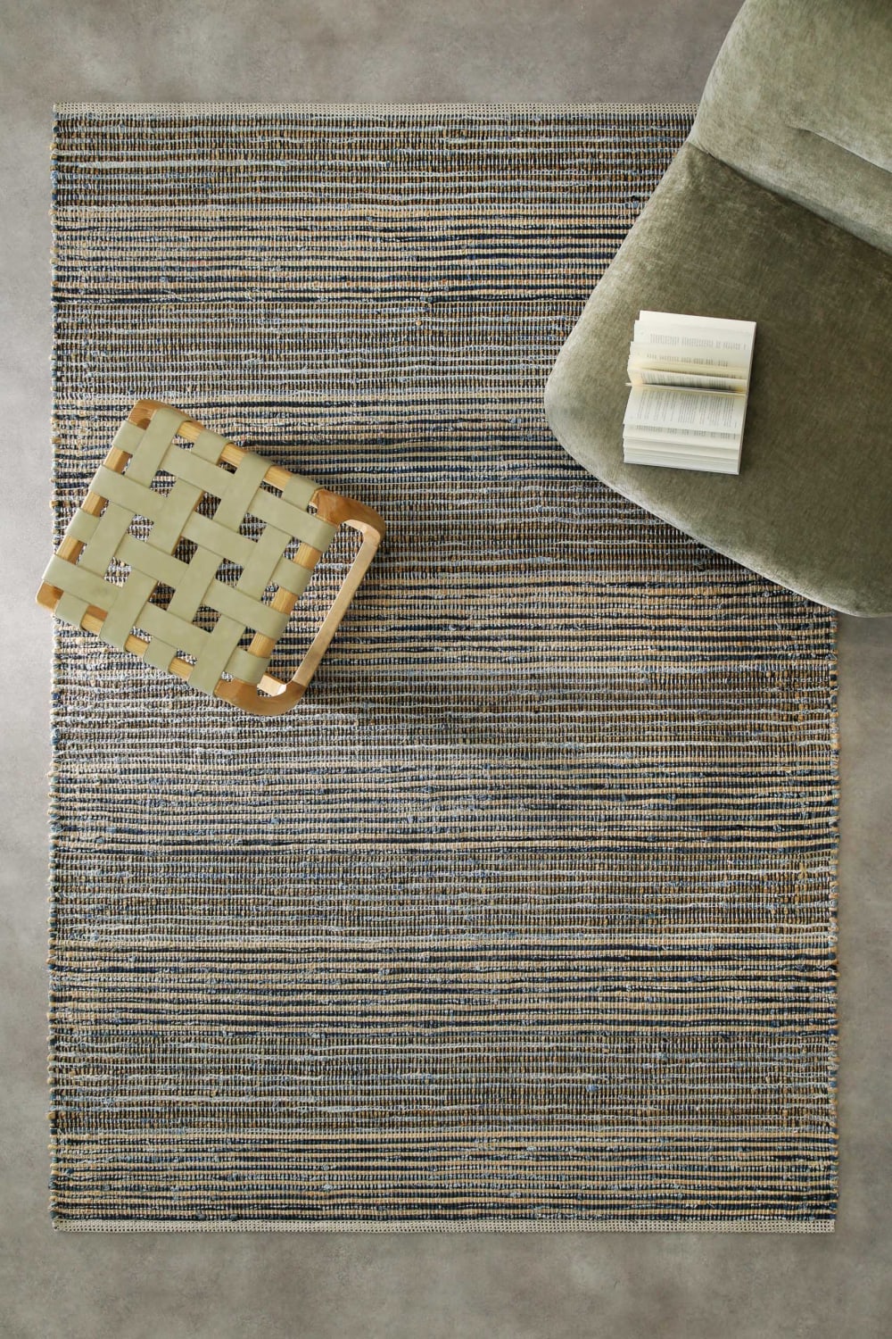 Tapis fait main denim et jute naturel et bleu 160x230 — vue 3