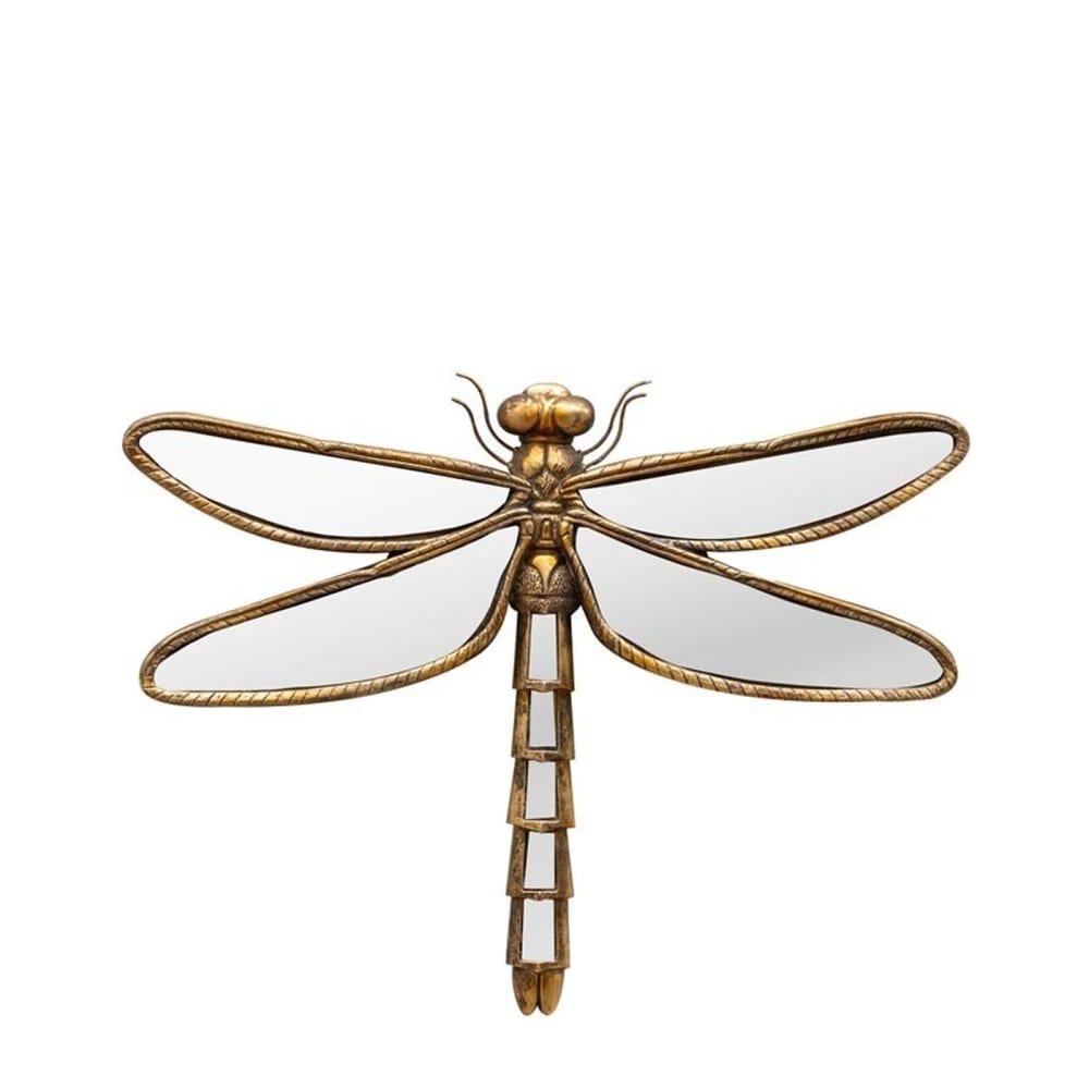 Figurine libellule en résine or miroirs H35