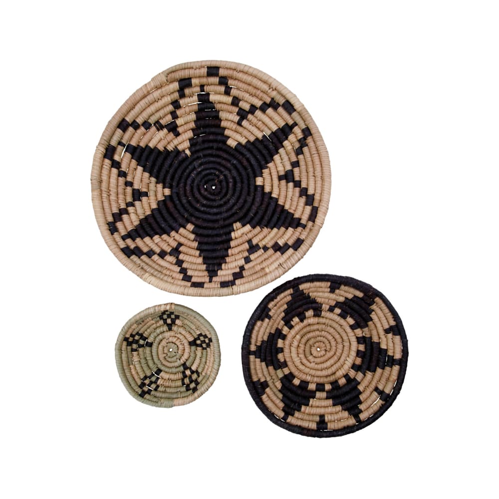 Plateaux+en+fibres+naturelles+clair+et+noir+(+Lot+de+3+)