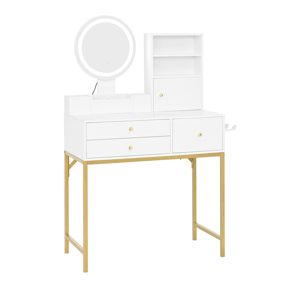 Coiffeuse Moderne Blanche avec Miroir LED Rond