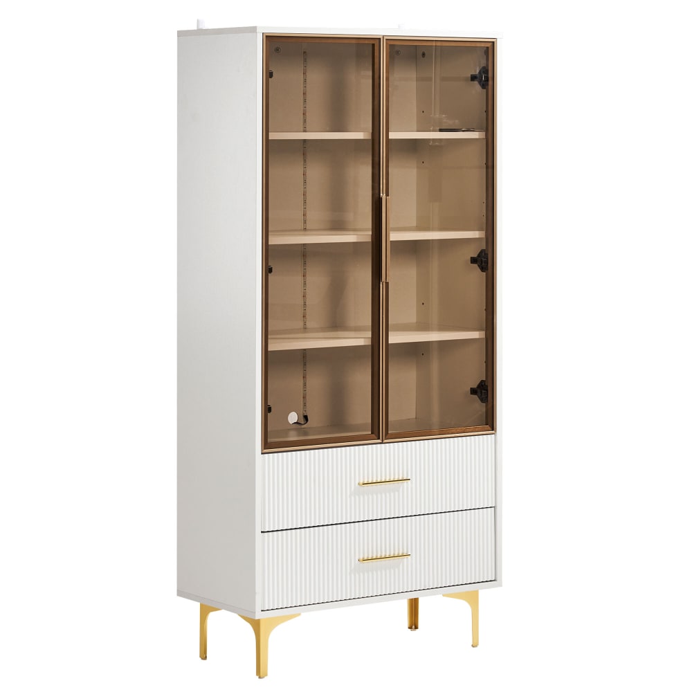 Vitrine haute élégante blanche avec portes vitrées éclairage LED