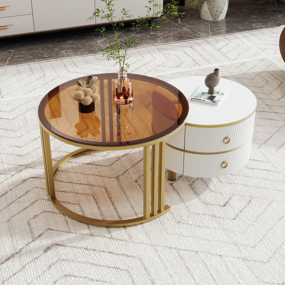 Couchtisch mit 2 Schubladen, gold und weiß - Maisons Du Monde