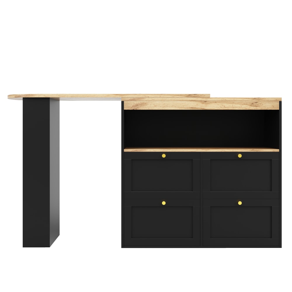 Urban Meuble Modularer Drehbarer Stehtisch mit Ablagen, Schwarz und Holz style modern Schwarz Spanplatte