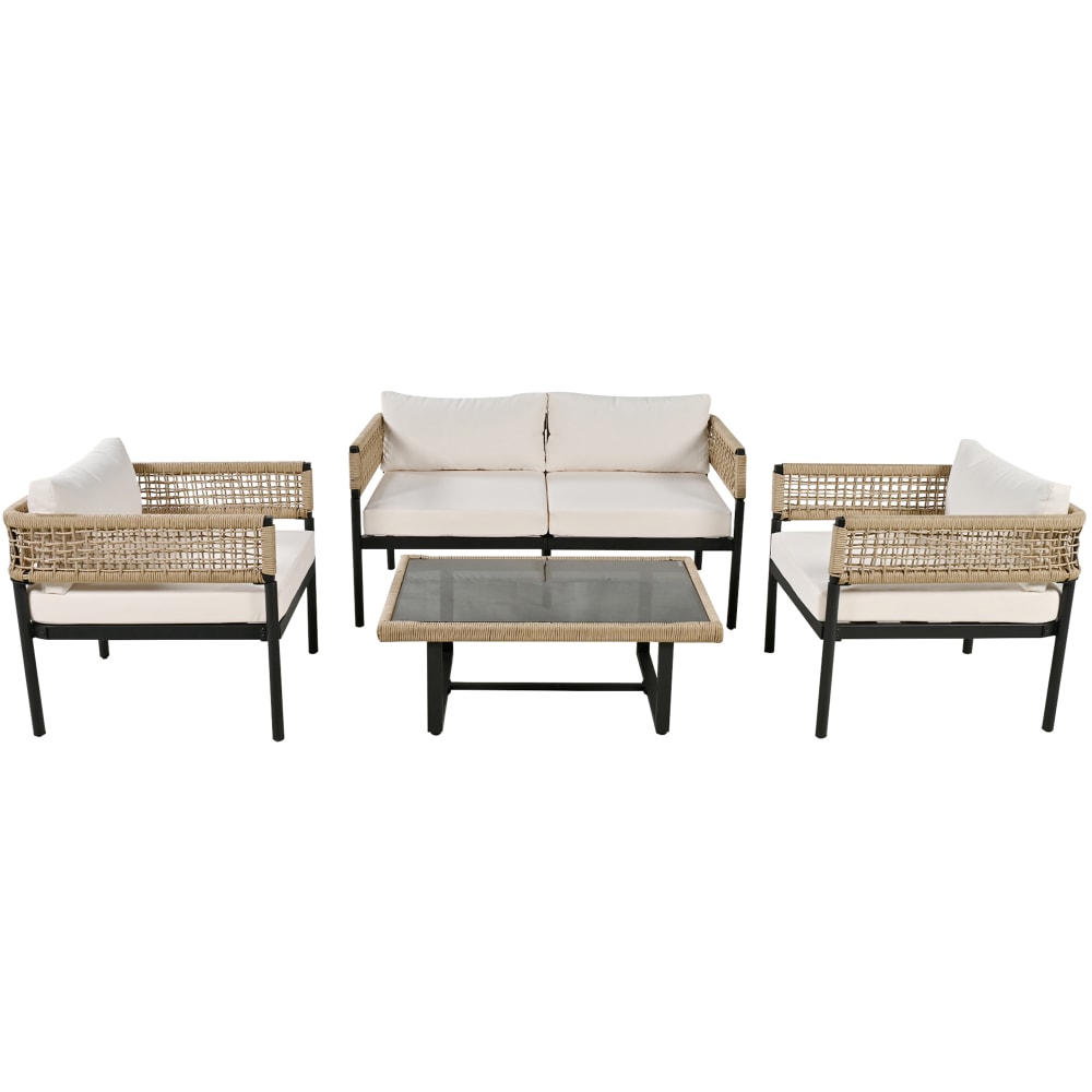 Ensemble de salon de jardin 4 pieces beige avec coussins