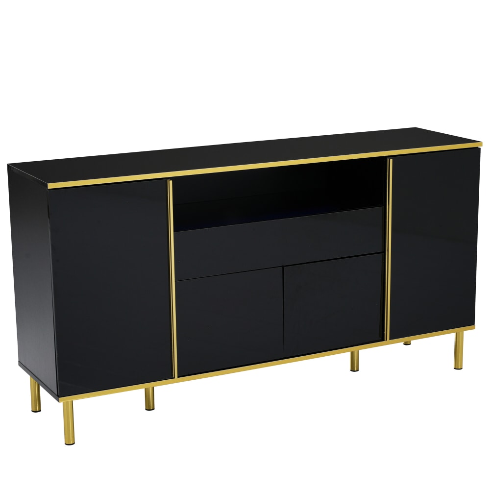 Urban Meuble Hochglanz-Sideboard mit goldenen Akzenten, Schwarz style modern Schwarz Spanplatte
