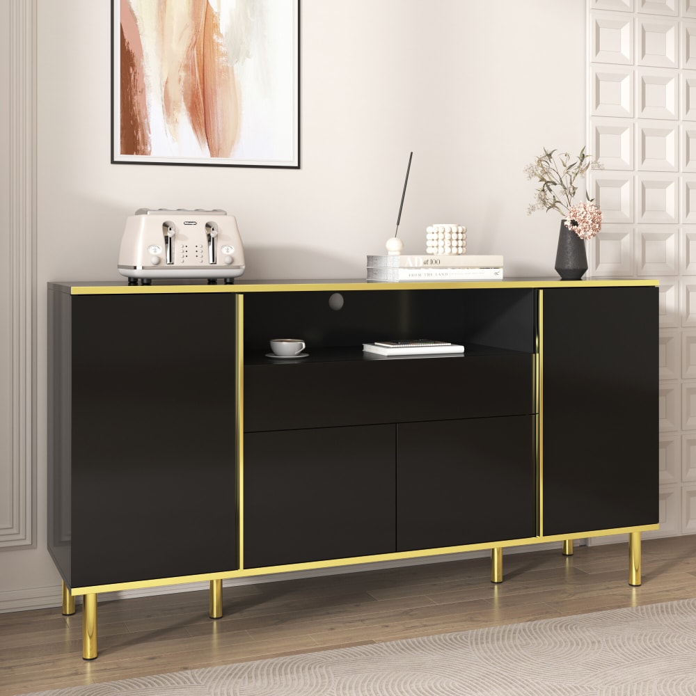 Hochglanz-Sideboard mit goldenen Akzenten, Schwarz - Maisons Du