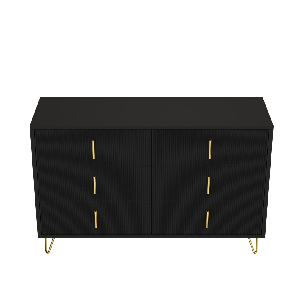 Urban Meuble Elegantes Sideboard mit 6Strukturierten Schubladen und Griffen,Schwarz style modern Schwarz Spanplatte