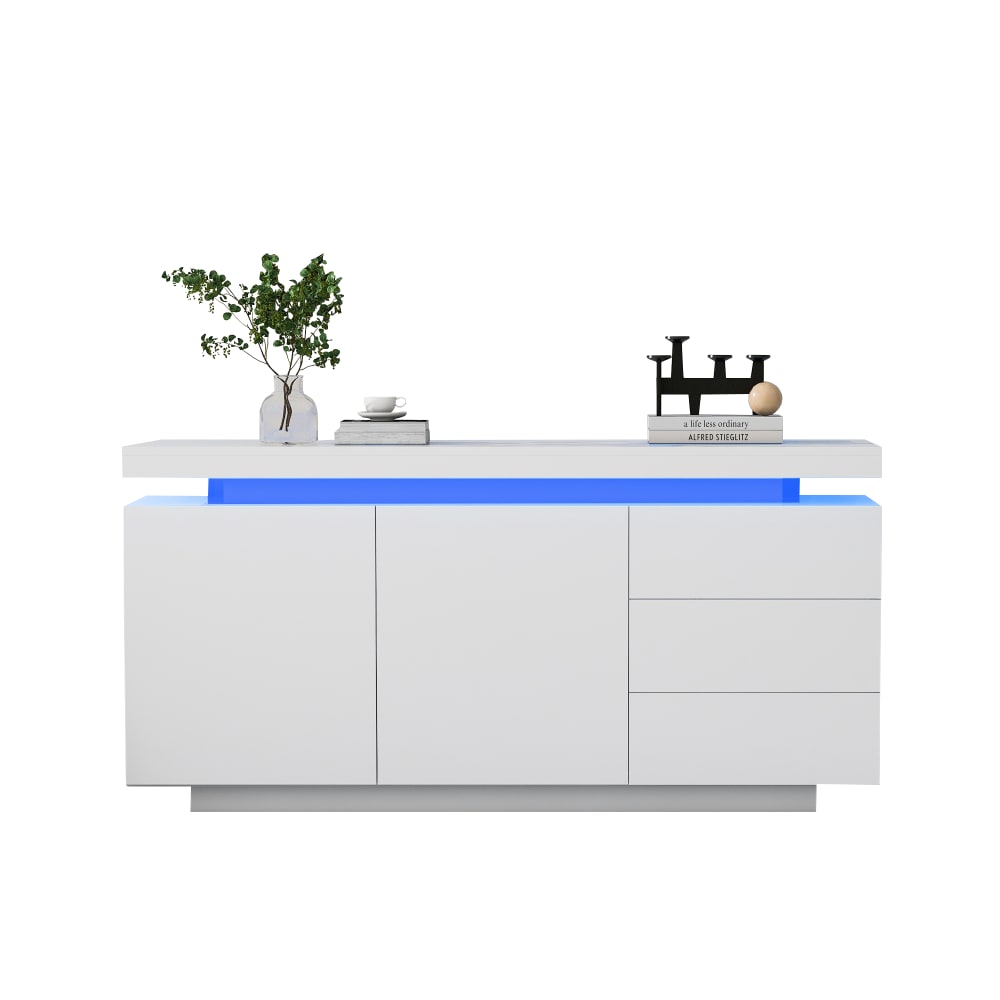 Lackiertes Sideboard mit LED-Beleuchtung, 2 Türen, 3 Schubladen,