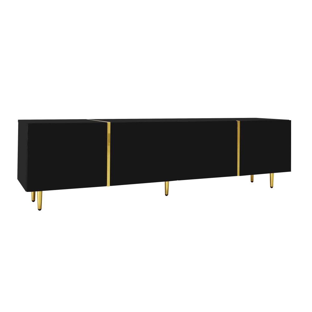 Meuble TV noir laqué 4 portes avec accents dorés 170*35*46cm