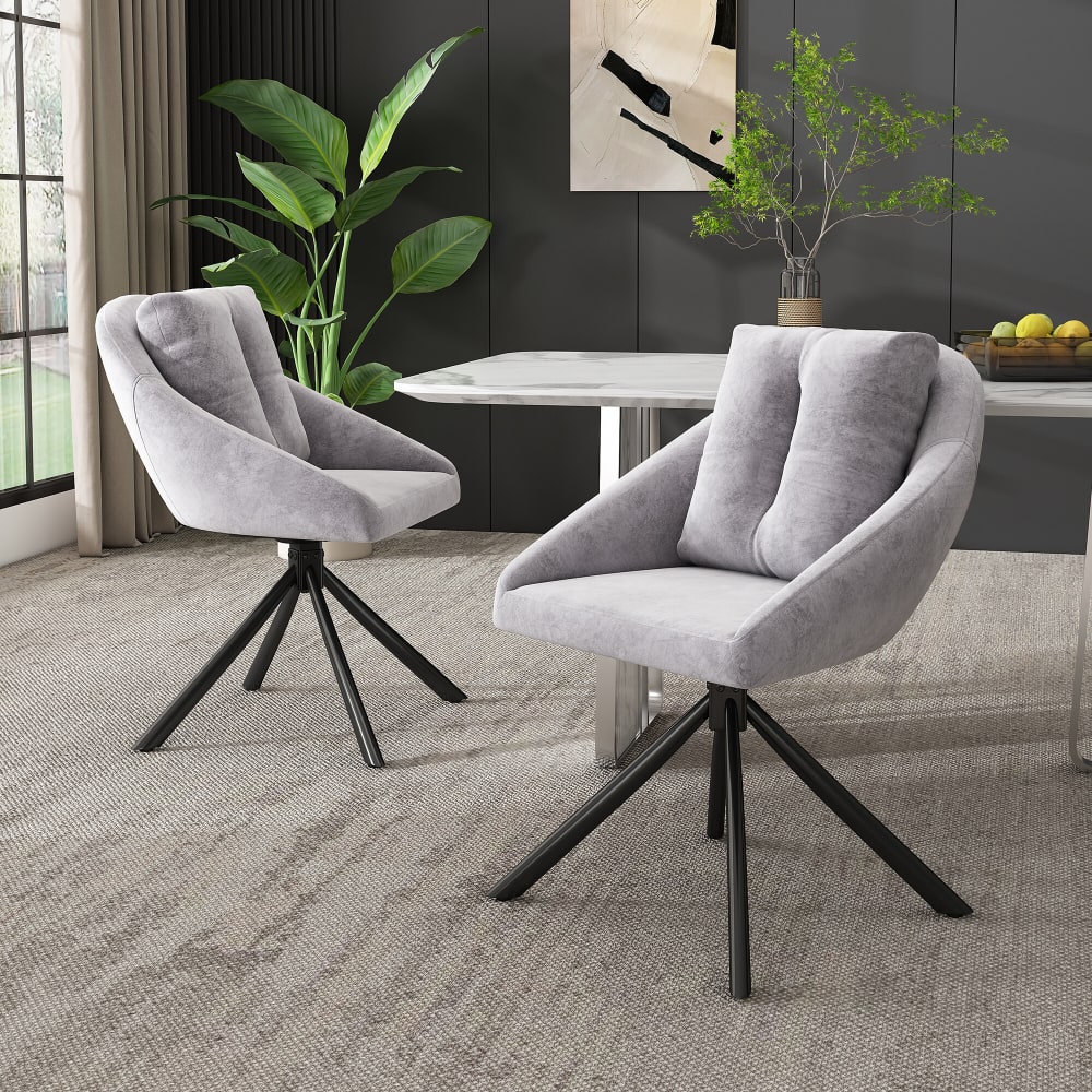 2er-Set Esszimmerstühle aus Samt, Grau - Maisons Du Monde
