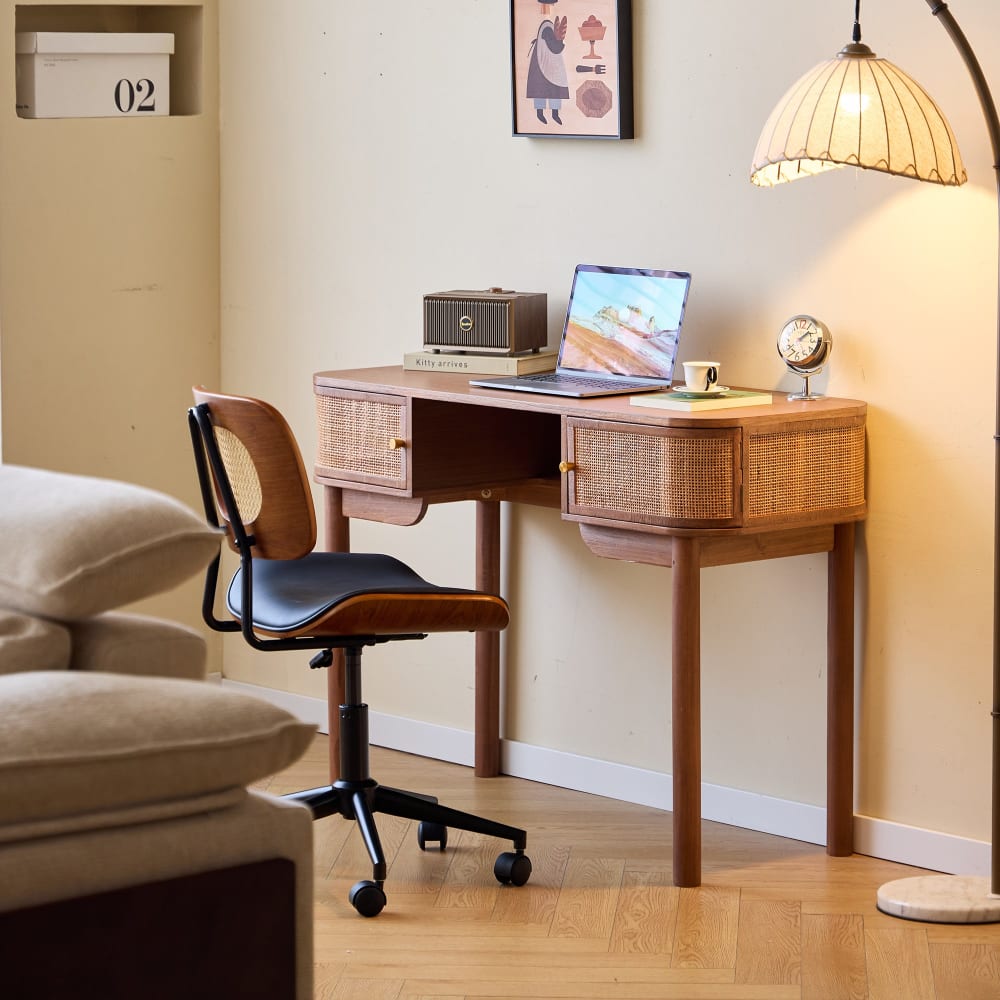 Nordlys Schreibtisch 2 Türen aus Massivholz und Rattan style classic chic Braun