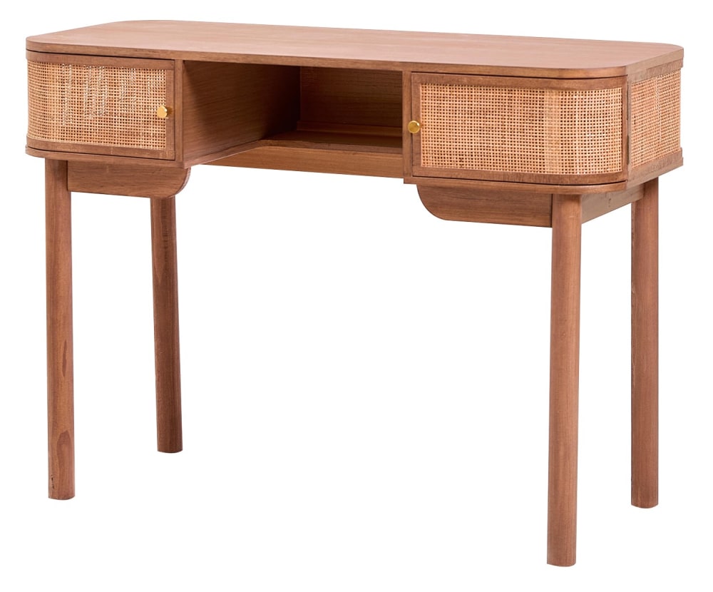 Schreibtisch 2 Türen aus Massivholz und Rattan - Maisons Du Monde