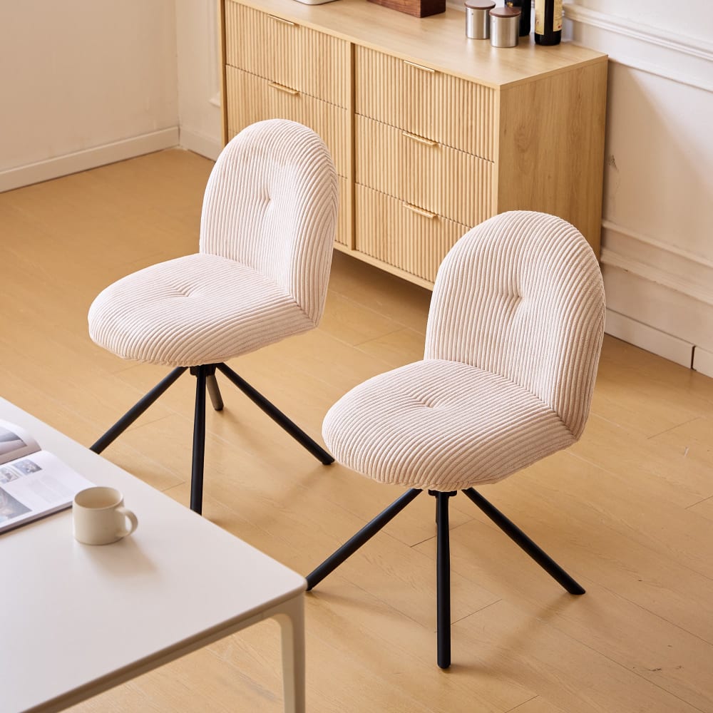 Nordlys Drehstühle (2er Set) aus Metall und Kord Beige style modern Beige Öko-Tex Zertifikat Stoff