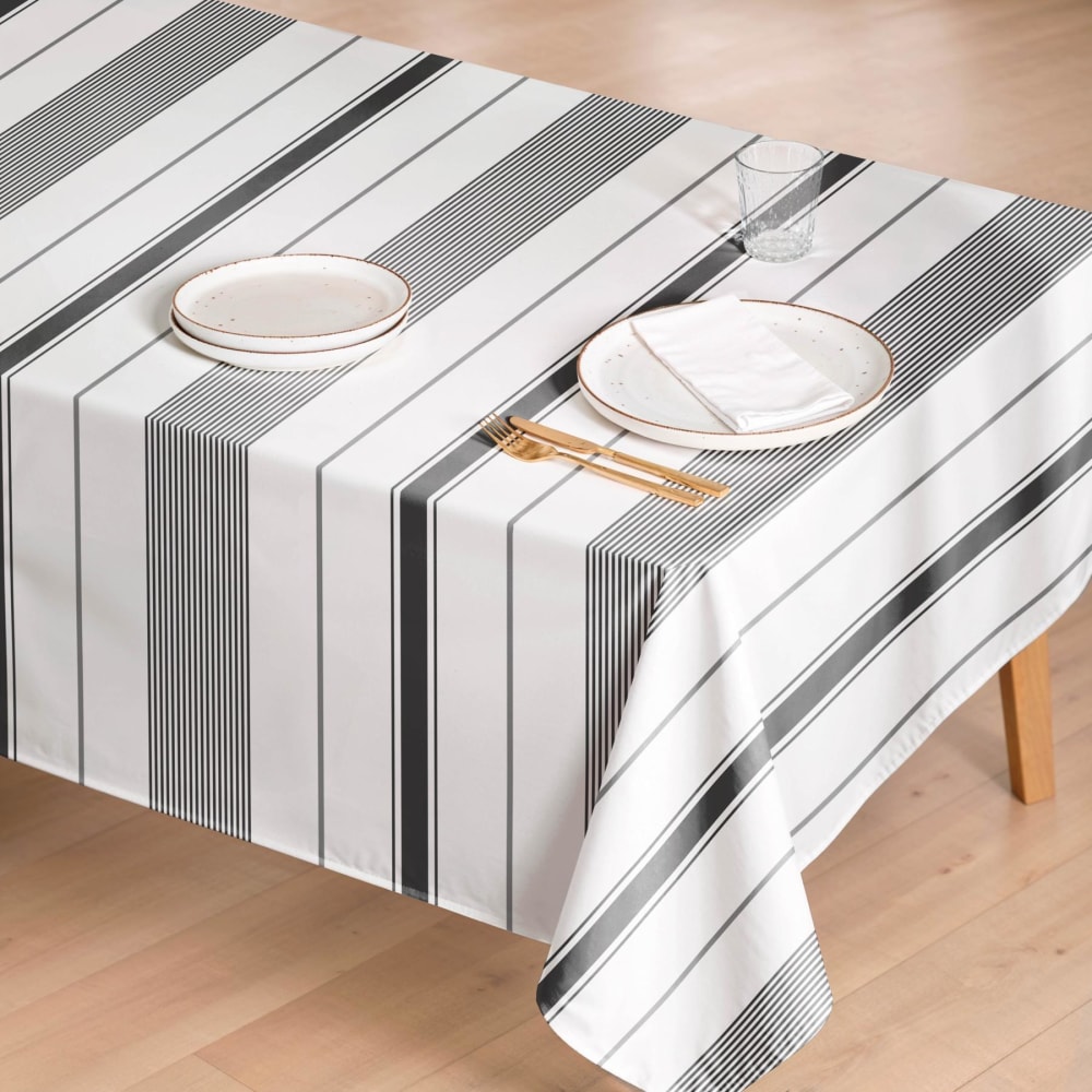 Mint Fleckabweisende Tischdecke gestreift 100% Baumwolle 155x100 style seaside Grau Öko-Tex Zertifikat Baumwolle