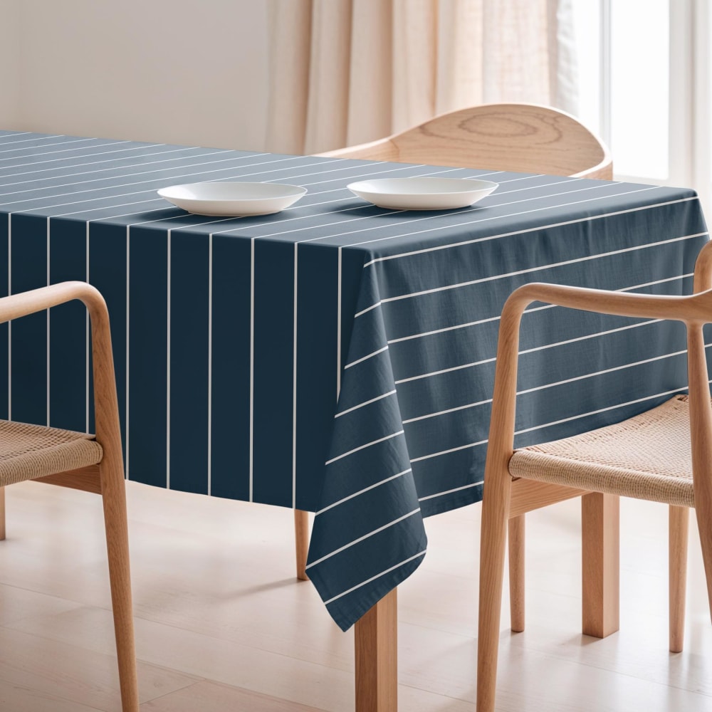 Fleckabweisende Tischdecke gestreift 100% Baumwolle 155x100 -
