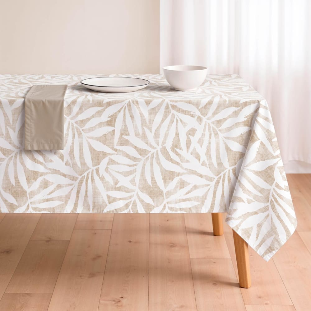 Nappe antitache en coton avec feuilles beige 155x100 Nappe antitache en coton avec feuilles beige 155x100